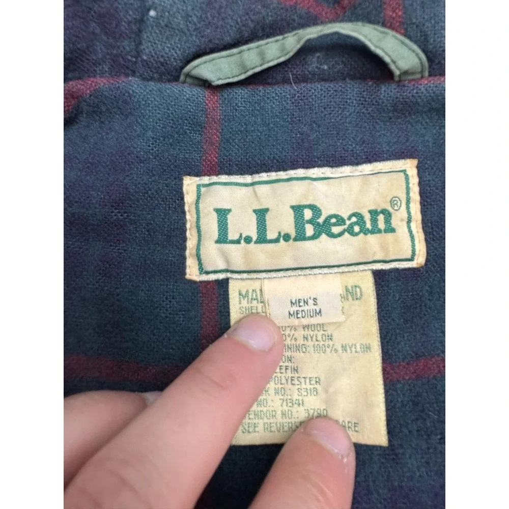 L.L.Bean Maind Warden Coat Men Medium Green Hooded Wool Lined Parka Canvas Field
